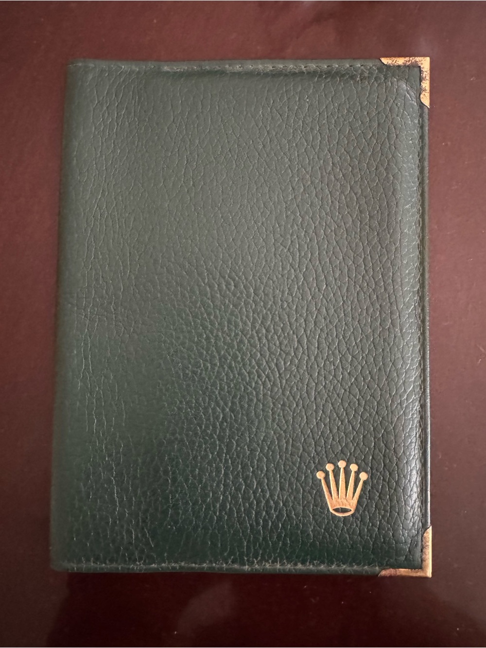 Rolex Dark Green Leather Card Wallet with Gold Logo
